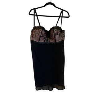 Cacique Black Mesh Lace Beaded Negligee with Matching Panties sz 22/24 NWT